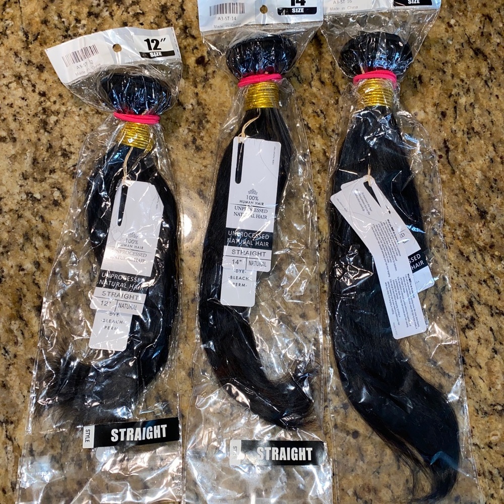 Natural Black Straight Hair Bundle of 3 Extensions - Picture 10 of 10